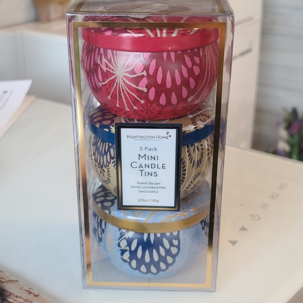 Huntington Home 3 pack Mini Candle Tins 3.5 oz each NWT
